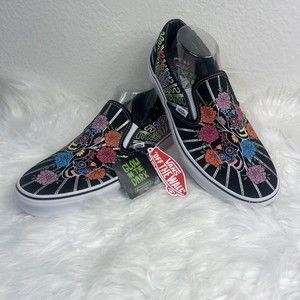 Vans Men's Classic Slip On Dia De Los Muertos Glow in the dark Shoes Size 10.5